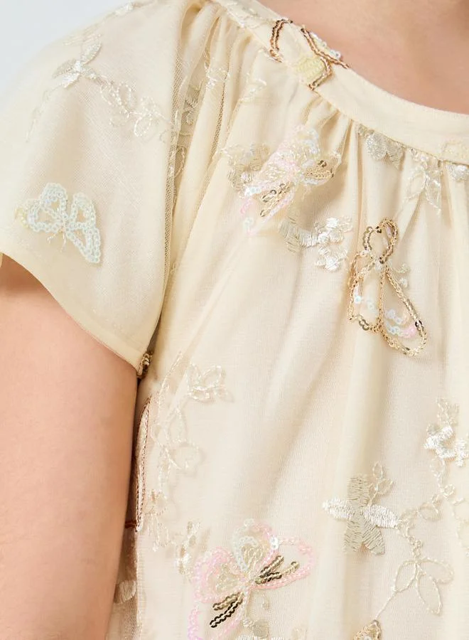 Styli Girls Off-White Sequined Butterfly Dress